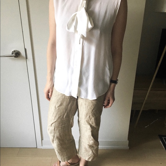 White Silk Sandro Front Tie Shirt - Picture 2 of 6